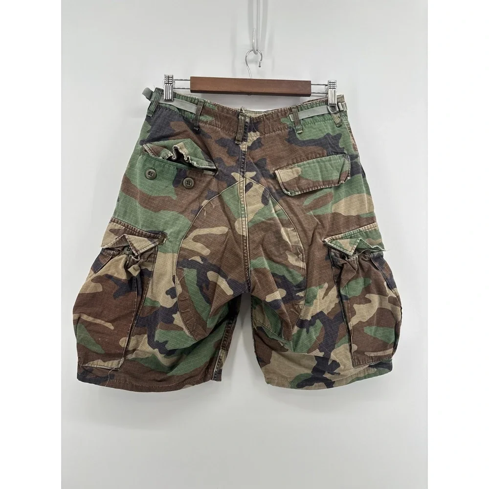 US Army Military BDU Cargo Shorts Mens Woodland Camo Small Vintage Hemmed